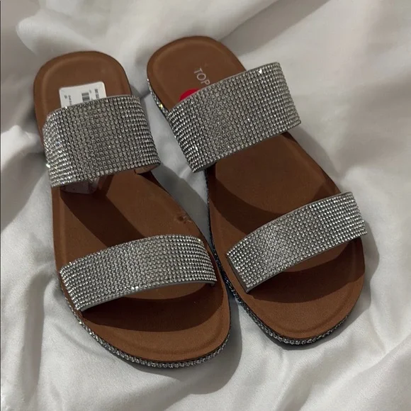 Ladies Glittering Silver Slide Sandals. 6.5. NEW - Picture 1 of 8
